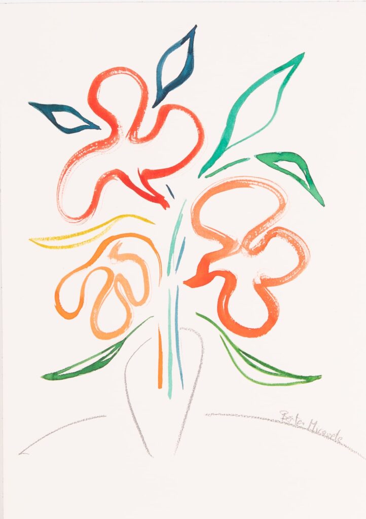 Flores disparadas núm. 2. Acuarela y grafito sobre papel. 51 x 36 cm.