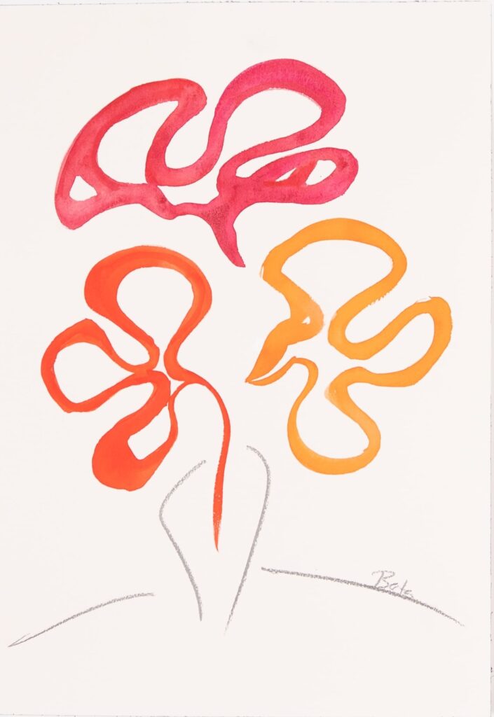 Naranja, carmín y bermellón núm. 2.  Acuarela y grafito sobre papel. 51 x 36 cm.