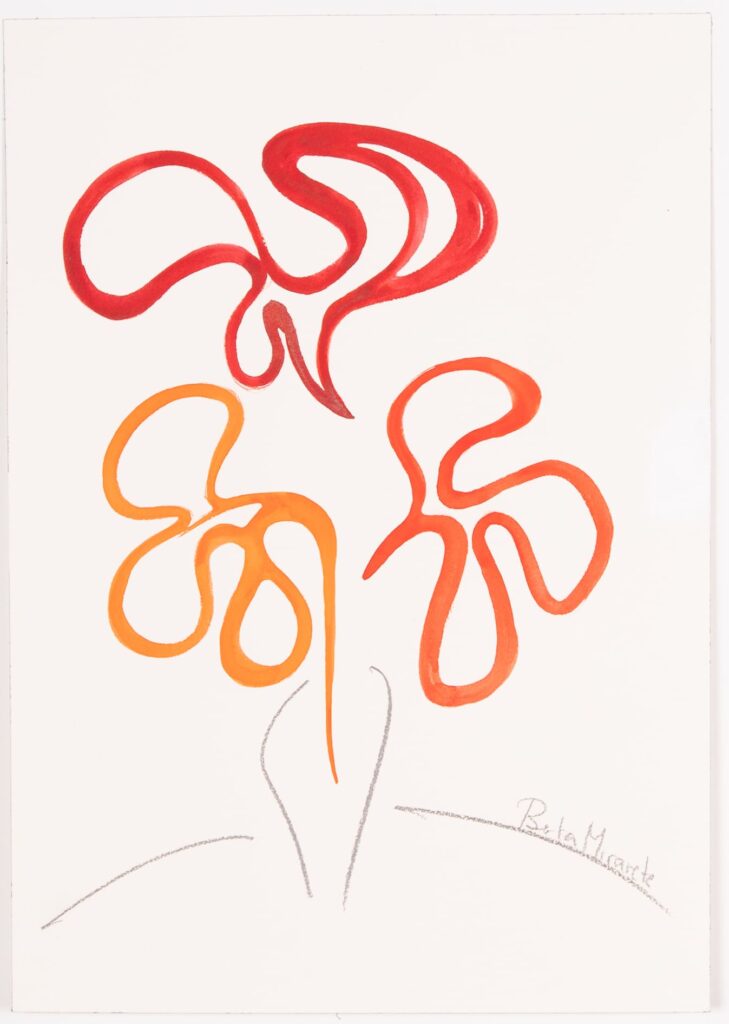 Naranja, carmín y bermellón. Acuarela y grafito sobre papel. 51 x 36 cm.